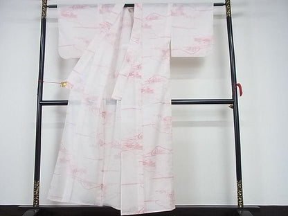 平和屋着物■夏物　小紋　絽　雲取り風景文　洗える着物　AAAH7202Acs