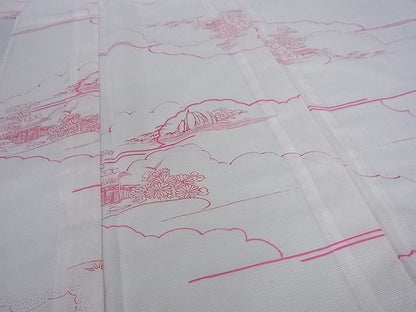 平和屋着物■夏物　小紋　絽　雲取り風景文　洗える着物　AAAH7202Acs