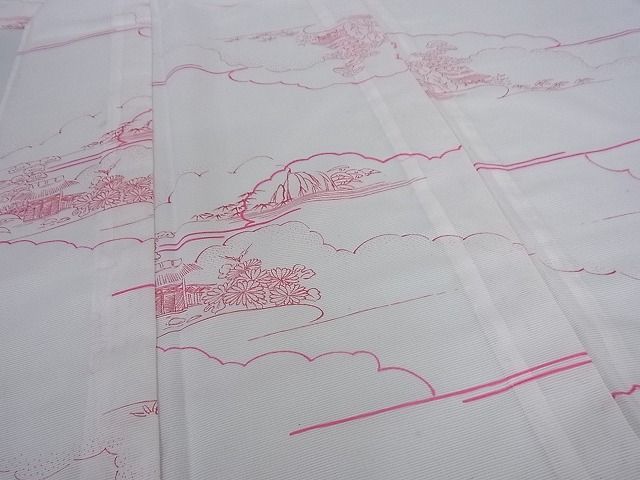 平和屋着物■夏物　小紋　絽　雲取り風景文　洗える着物　AAAH7202Acs