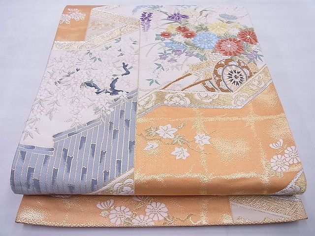 平和屋着物◎六通柄袋帯 唐織 花車文様 金銀糸 逸品 BAAE8754cm