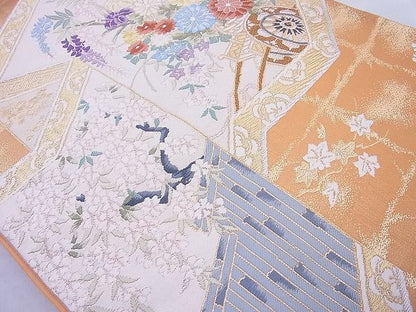 平和屋着物◎六通柄袋帯 唐織 花車文様 金銀糸 逸品 BAAE8754cm