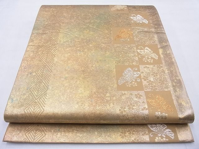 平和屋着物◎六通柄袋帯 慶長漆宝箔 金糸 引箔 逸品 BAAE8763cm