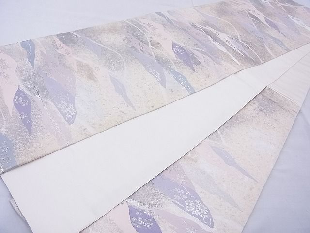 平和屋着物◎六通柄袋帯 遠山草花文 金糸 逸品 BAAG1615cm