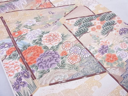 平和屋着物◎六通柄袋帯 唐織 琳派花鳥屏風文 金糸 逸品 BAAG1614cm