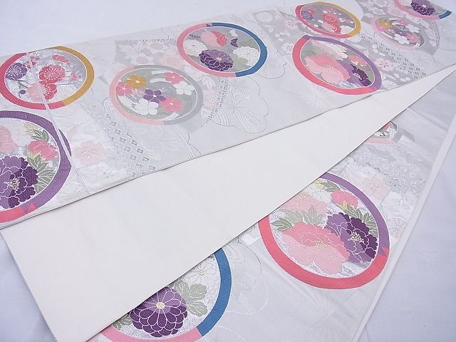 平和屋着物◎六通柄袋帯 唐織 扇面花丸文 金銀糸 逸品 BAAG1620cm