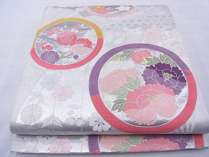 平和屋着物◎六通柄袋帯 唐織 扇面花丸文 金銀糸 逸品 BAAG1620cm