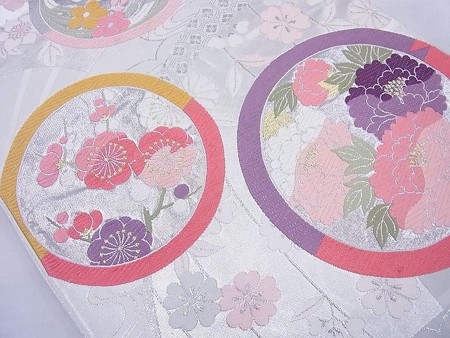 平和屋着物◎六通柄袋帯 唐織 扇面花丸文 金銀糸 逸品 BAAG1620cm
