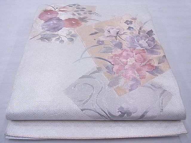 平和屋着物◎佐賀錦　太鼓柄袋帯　色紙散らし花文　金銀糸　逸品　BAAG1629cm
