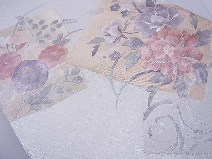 平和屋着物◎佐賀錦　太鼓柄袋帯　色紙散らし花文　金銀糸　逸品　BAAG1629cm
