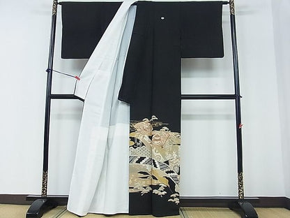 平和屋着物■豪華黒留袖　駒刺繍　扇面風景花文　金彩　逸品　DAAD4357we