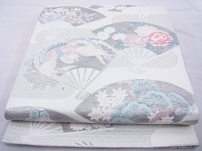 平和屋着物◎六通柄袋帯 唐織 扇面散らし プラチナ箔 逸品 BAAE8725cm