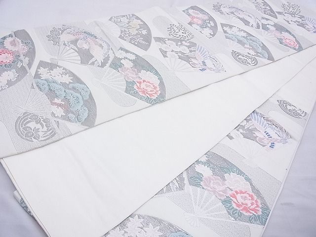 平和屋着物◎六通柄袋帯 唐織 扇面散らし プラチナ箔 逸品 BAAE8725cm
