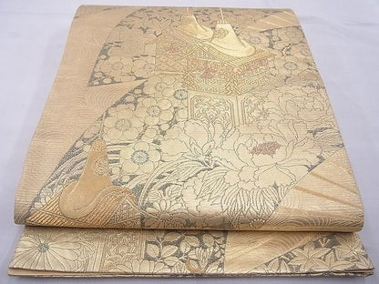 平和屋着物◎六通柄袋帯 花車文様 金糸 逸品 BAAE8727cm