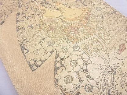 平和屋着物◎六通柄袋帯 花車文様 金糸 逸品 BAAE8727cm