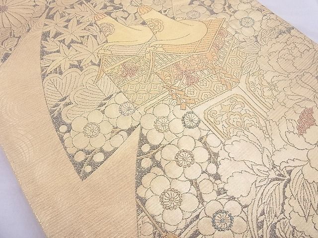 平和屋着物◎六通柄袋帯 花車文様 金糸 逸品 BAAE8727cm