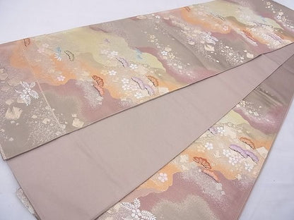 平和屋着物◎六通柄袋帯 唐織 草花文 金銀糸 逸品 BAAE8733cm