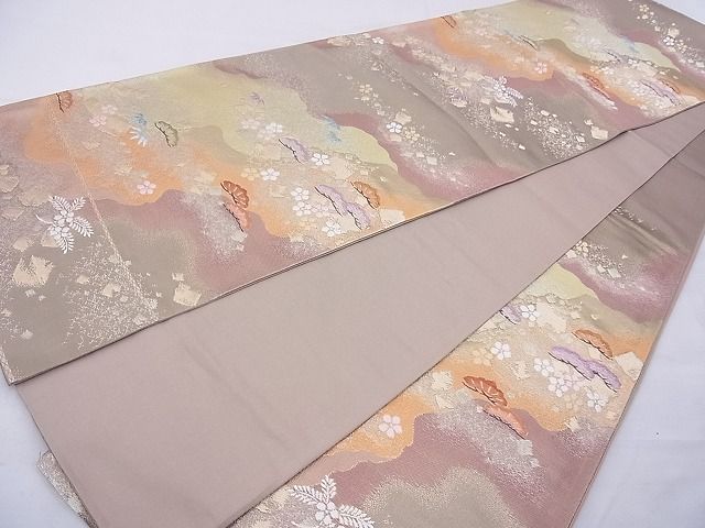 平和屋着物◎六通柄袋帯 唐織 草花文 金銀糸 逸品 BAAE8733cm