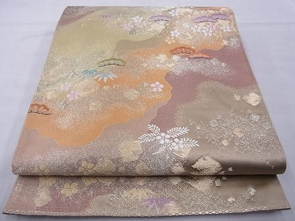 平和屋着物◎六通柄袋帯 唐織 草花文 金銀糸 逸品 BAAE8733cm