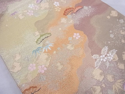 平和屋着物◎六通柄袋帯 唐織 草花文 金銀糸 逸品 BAAE8733cm