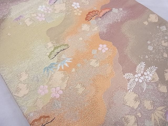 平和屋着物◎六通柄袋帯 唐織 草花文 金銀糸 逸品 BAAE8733cm