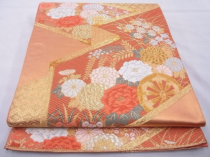 平和屋着物◎六通柄袋帯 唐織 花車文様 金銀糸 逸品 BAAE8738cm