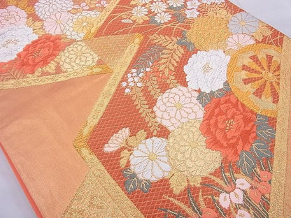 平和屋着物◎六通柄袋帯 唐織 花車文様 金銀糸 逸品 BAAE8738cm