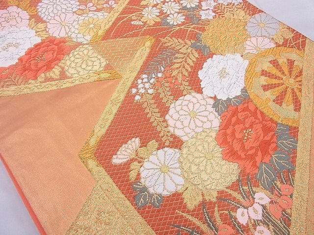 平和屋着物◎六通柄袋帯 唐織 花車文様 金銀糸 逸品 BAAE8738cm