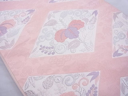 平和屋着物◎六通柄袋帯 唐織 花菱文 銀糸 逸品 BAAE8750cm