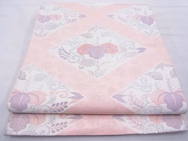 平和屋着物◎六通柄袋帯 唐織 花菱文 銀糸 逸品 BAAE8750cm