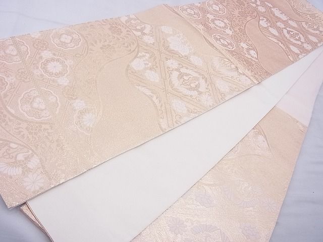 平和屋着物◎六通柄袋帯 双鶴花文 金糸 逸品 BAAE8753cm