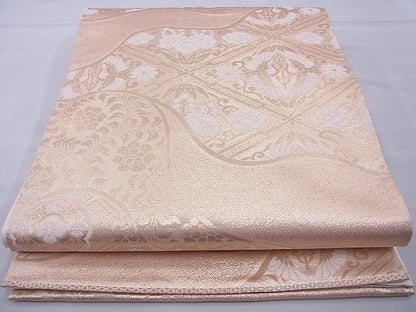 平和屋着物◎六通柄袋帯 双鶴花文 金糸 逸品 BAAE8753cm