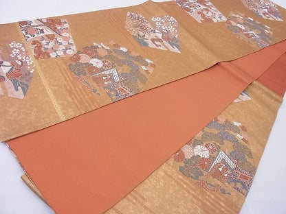 平和屋着物◎六通柄袋帯 唐織 色紙古代箔文 金糸 逸品 BAAE8788cm