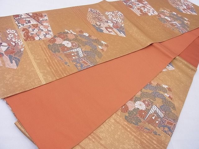 平和屋着物◎六通柄袋帯 唐織 色紙古代箔文 金糸 逸品 BAAE8788cm