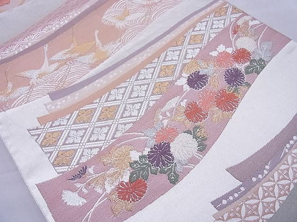 平和屋着物◎六通柄袋帯 唐織 熨斗飛鶴花文 金銀糸 逸品 BAAE8798cm