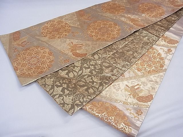 平和屋着物■六通柄袋帯 切嵌正倉院鳳凰花文 金糸 逸品 CAAF7771th
