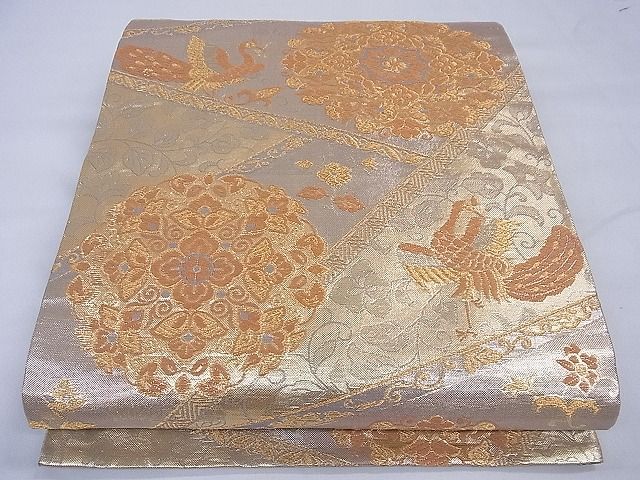 平和屋着物■六通柄袋帯 切嵌正倉院鳳凰花文 金糸 逸品 CAAF7771th