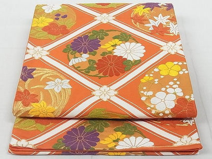 平和屋着物◎六通柄袋帯 唐織 花菱文 金糸 正絹 逸品 AAAH5812Ast
