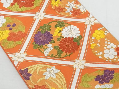 平和屋着物◎六通柄袋帯 唐織 花菱文 金糸 正絹 逸品 AAAH5812Ast