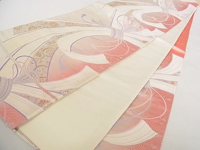 平和屋着物◎六通柄袋帯　唐織　束ね熨斗花文　金銀糸　正絹　逸品　AAAH4998Ajz