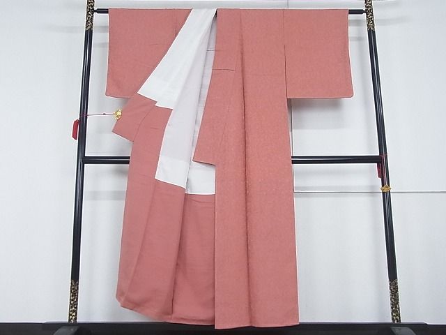 平和屋着物□上質な色無地 草花地紋 甚三紅 正絹 逸品 未
