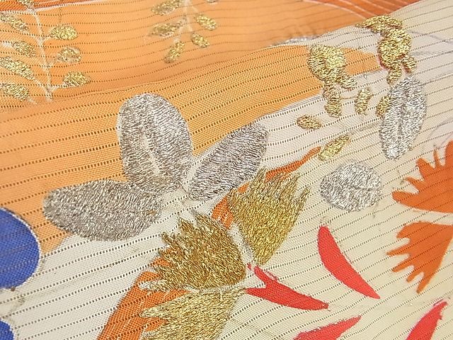 平和屋本店■希少　夏物　アンティーク　大正ロマン　振袖　絽　刺繍　立波花文　金銀糸　逸品　DZAA1187kh4