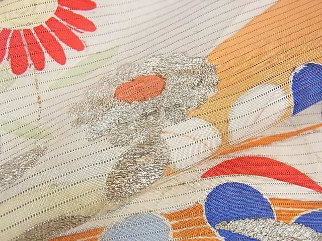 平和屋本店■希少　夏物　アンティーク　大正ロマン　振袖　絽　刺繍　立波花文　金銀糸　逸品　DZAA1187kh4
