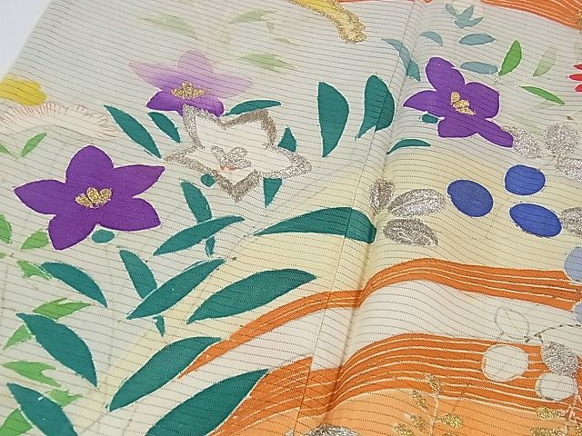 平和屋本店■希少　夏物　アンティーク　大正ロマン　振袖　絽　刺繍　立波花文　金銀糸　逸品　DZAA1187kh4