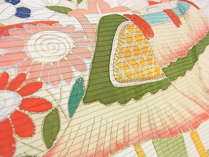 平和屋本店■希少　夏物　アンティーク　大正ロマン　振袖　絽　駒刺繍　渡橋風景花文　金彩　逸品　DZAA1188kh4