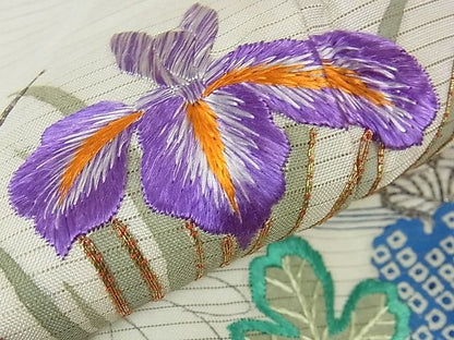 平和屋本店■希少　夏物　アンティーク　大正ロマン　振袖　絽　駒刺繍　手刺繍　流水花文　金銀彩　逸品　DZAA1189kh4