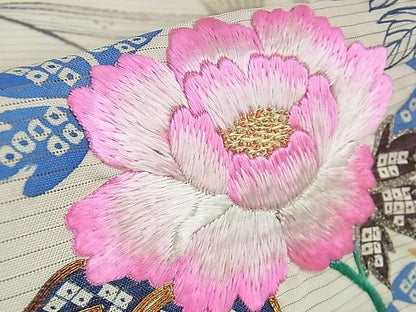 平和屋本店■希少　夏物　アンティーク　大正ロマン　振袖　絽　駒刺繍　手刺繍　流水花文　金銀彩　逸品　DZAA1189kh4