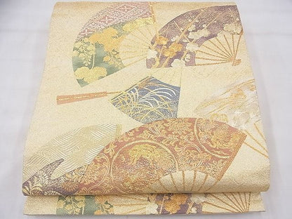 平和屋着物■六通柄袋帯 唐織 扇面散らし 金糸 逸品 BAAF3668fk