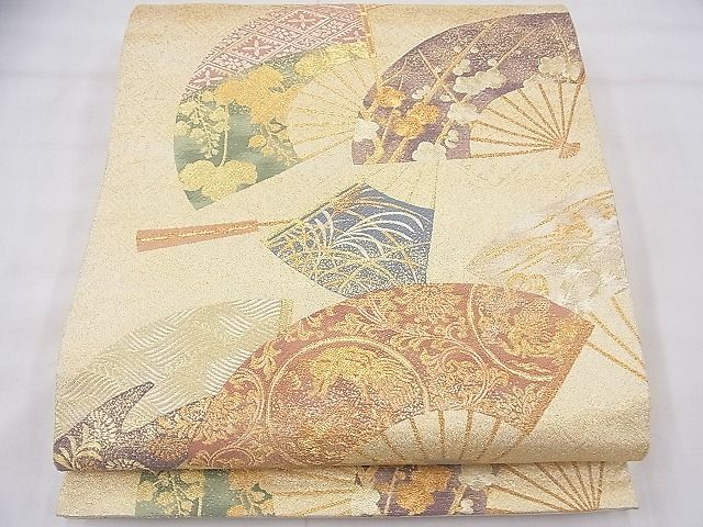 平和屋着物■六通柄袋帯 唐織 扇面散らし 金糸 逸品 BAAF3668fk