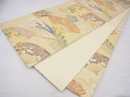 平和屋着物■六通柄袋帯 唐織 扇面散らし 金糸 逸品 BAAF3668fk