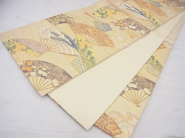 平和屋着物■六通柄袋帯 唐織 扇面散らし 金糸 逸品 BAAF3668fk